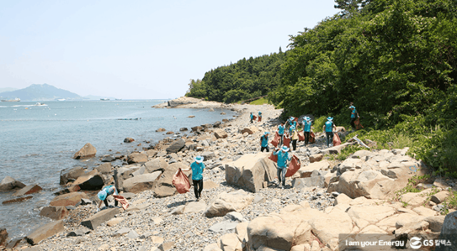 해양정화활동 중인 자원봉사자들의 모습